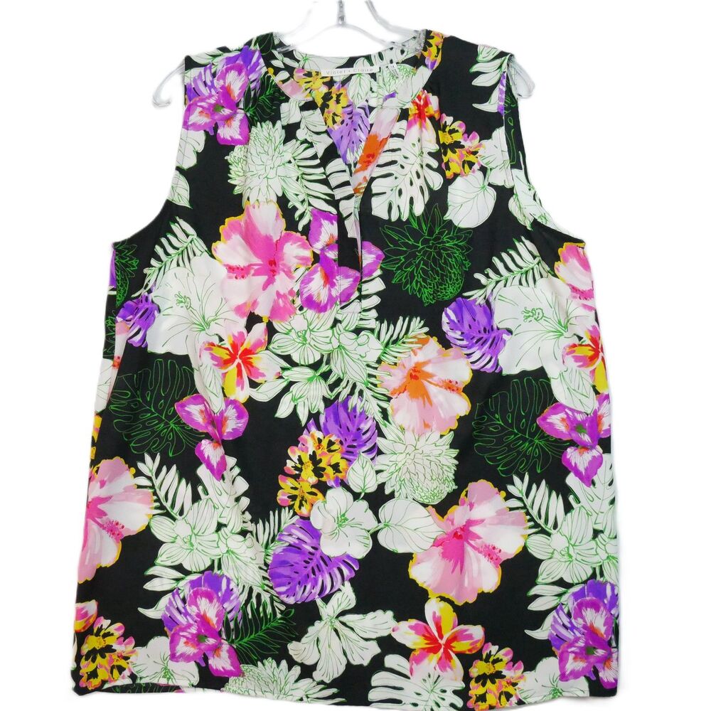 Violet & Claire Womens Size 1X Blouse Floral Multi Color Sleeveless Pull Over
